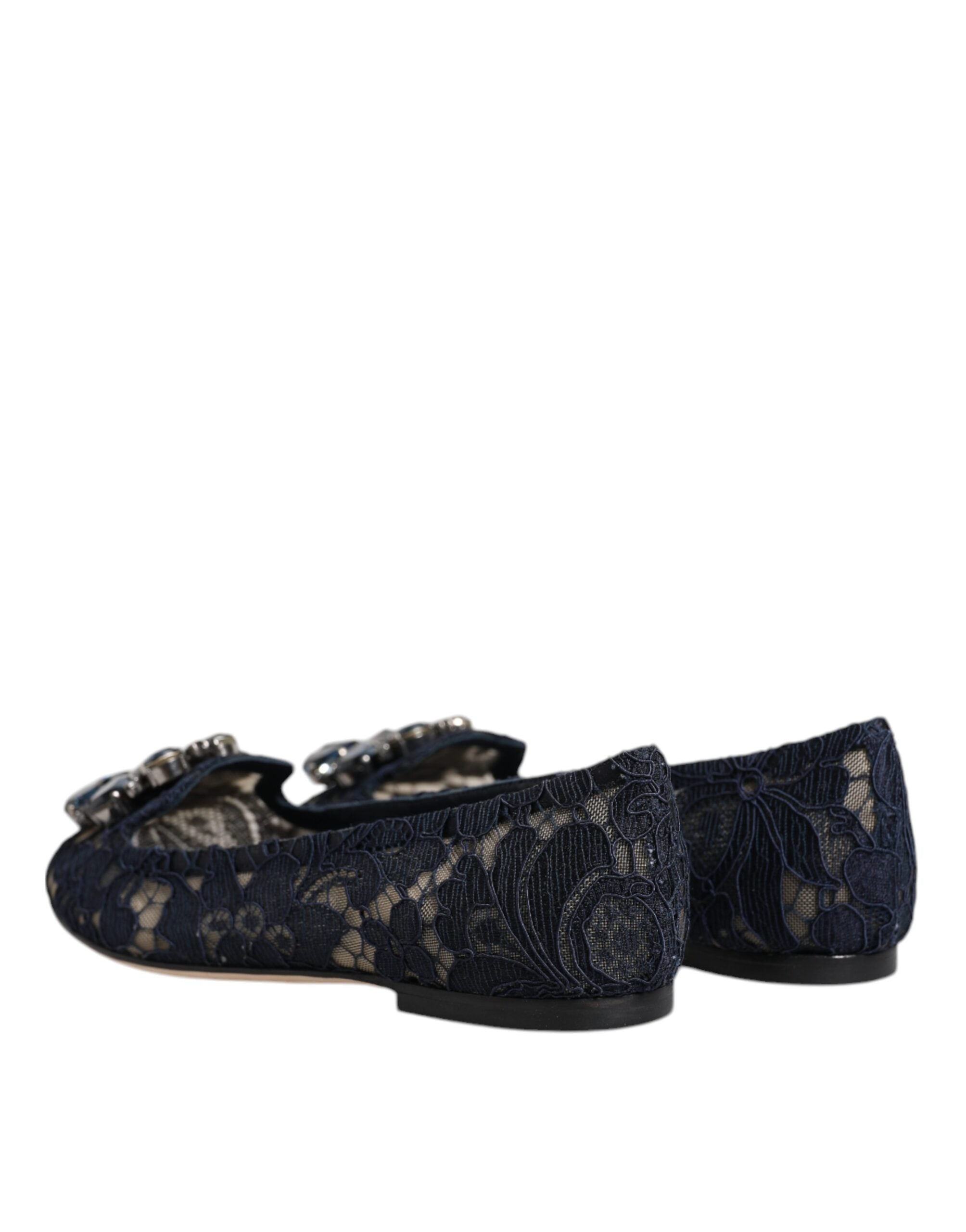 Dolce &amp; Gabbana – Taormina – Flache Schuhe mit Spitzen und Kristallen in Blau