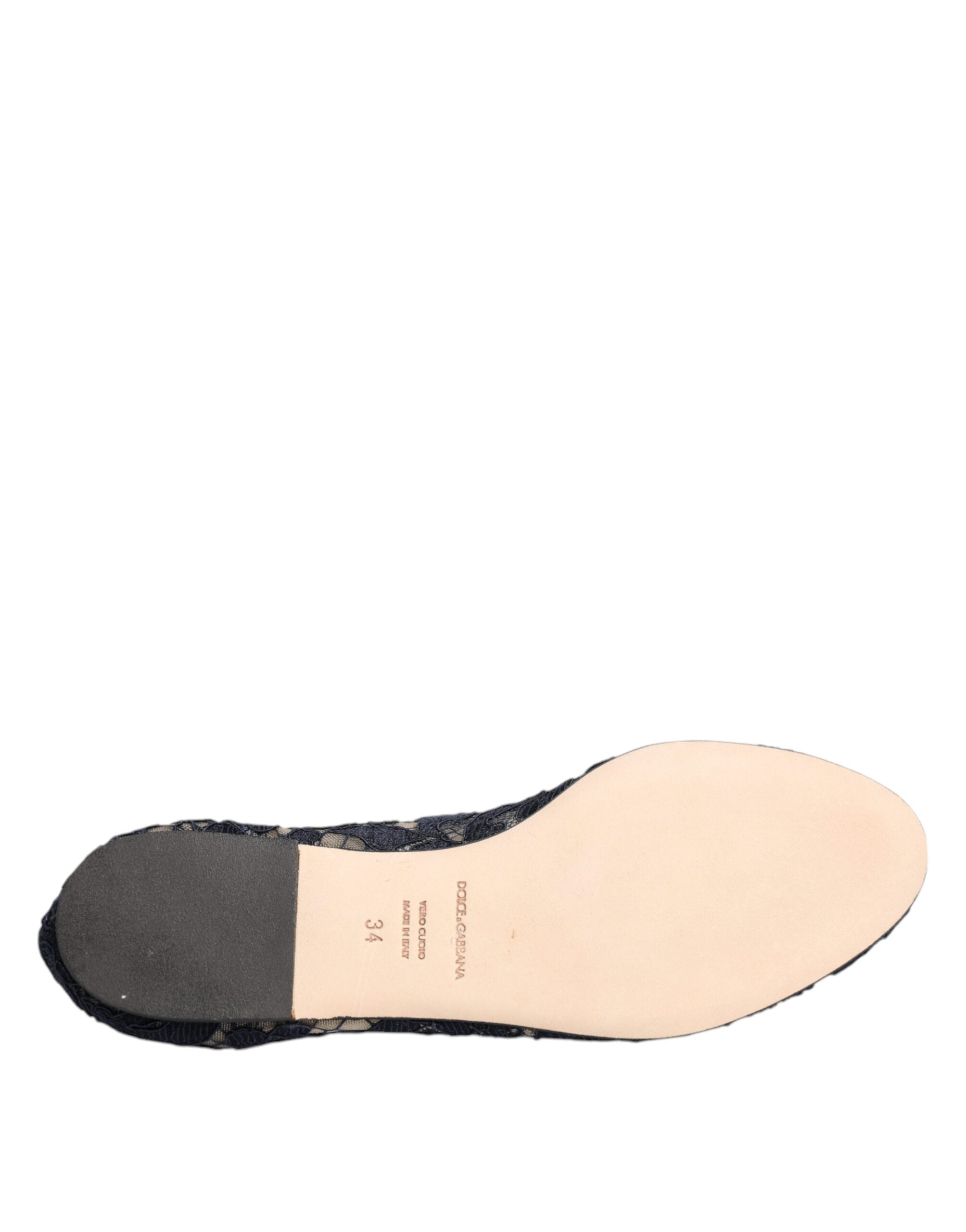 Dolce &amp; Gabbana – Taormina – Flache Schuhe mit Spitzen und Kristallen in Blau