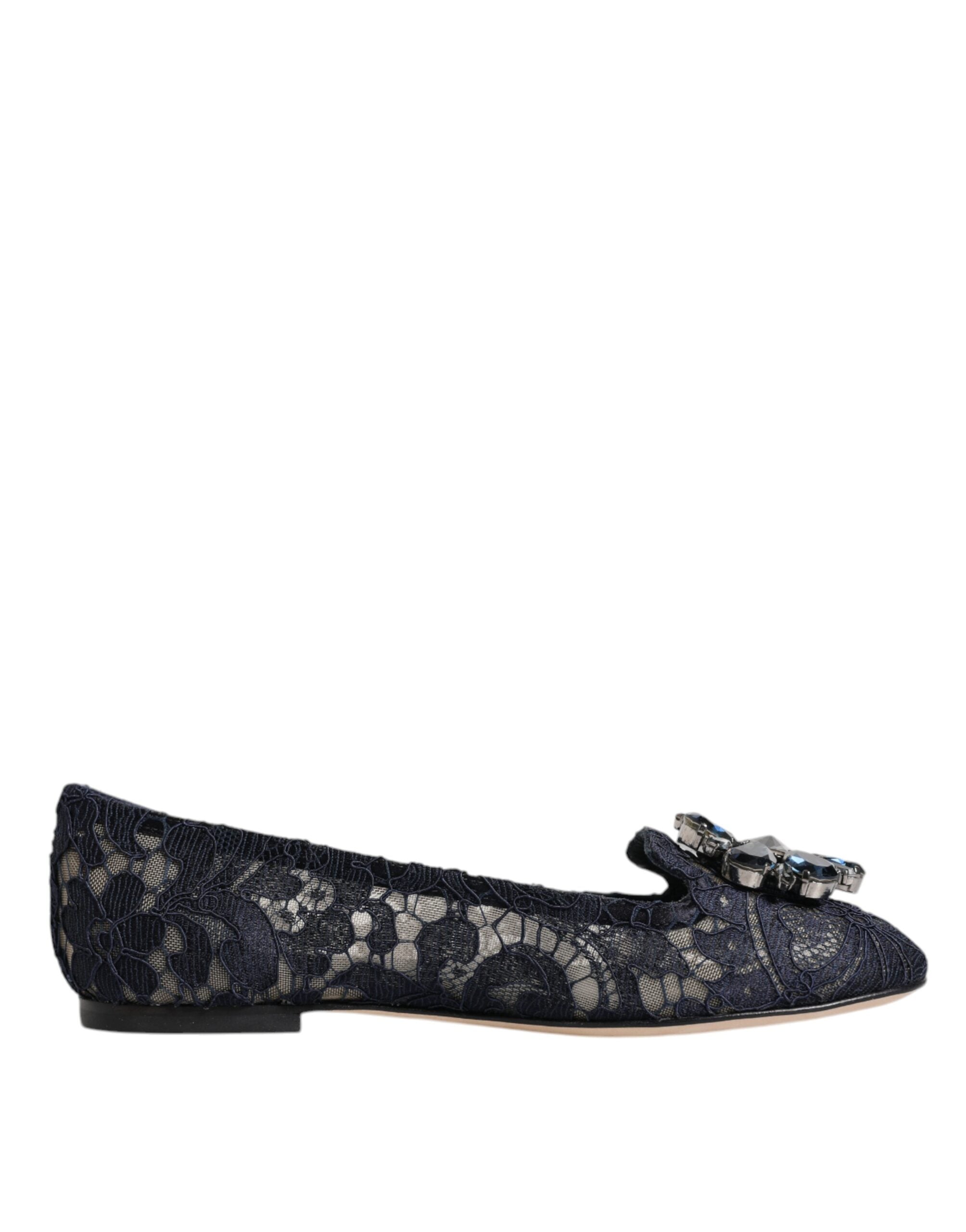 Dolce &amp; Gabbana – Taormina – Flache Schuhe mit Spitzen und Kristallen in Blau