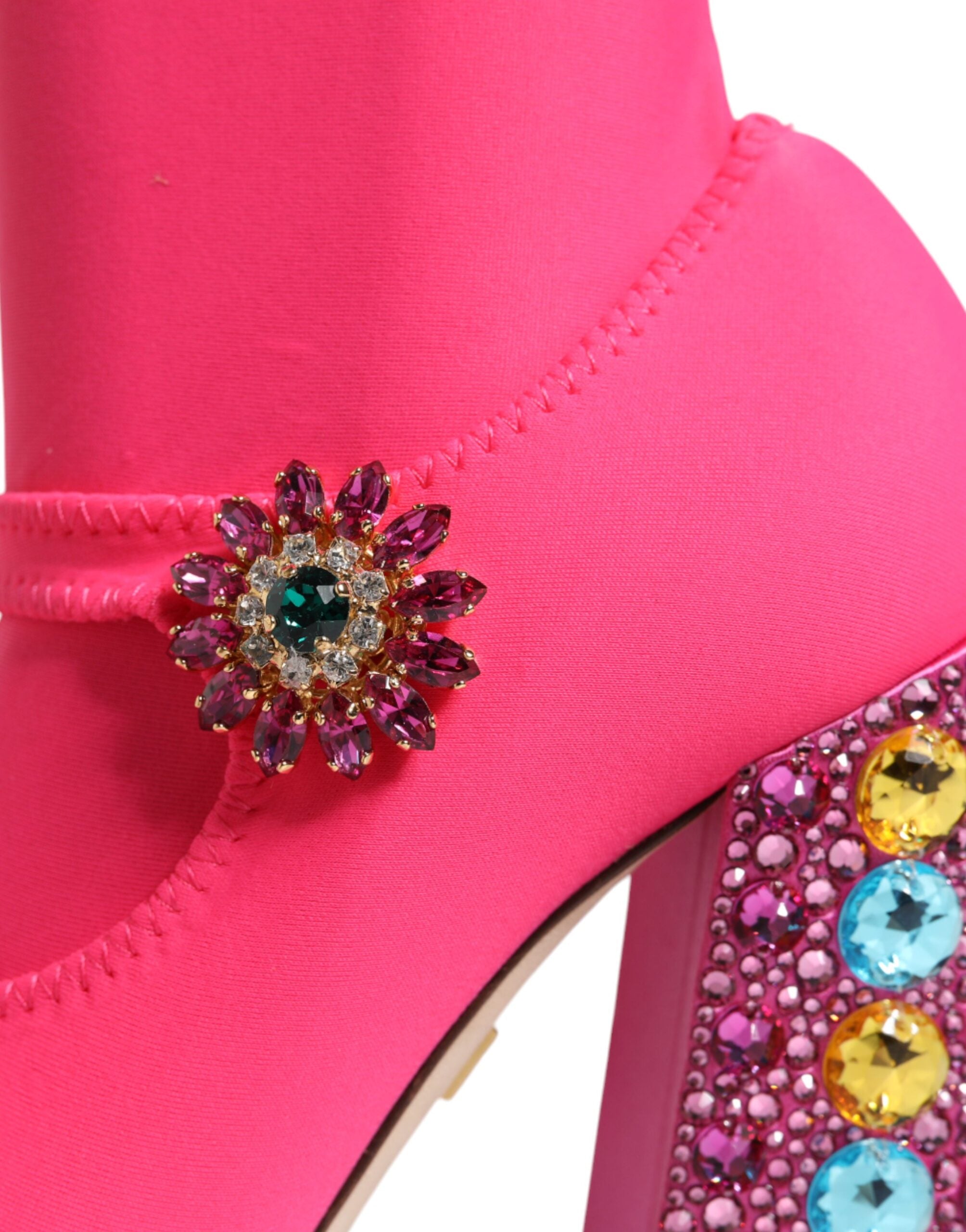 Dolce &amp; Gabbana Rosa Nylon Crystal Vally Hohe Stiefel Schuhe