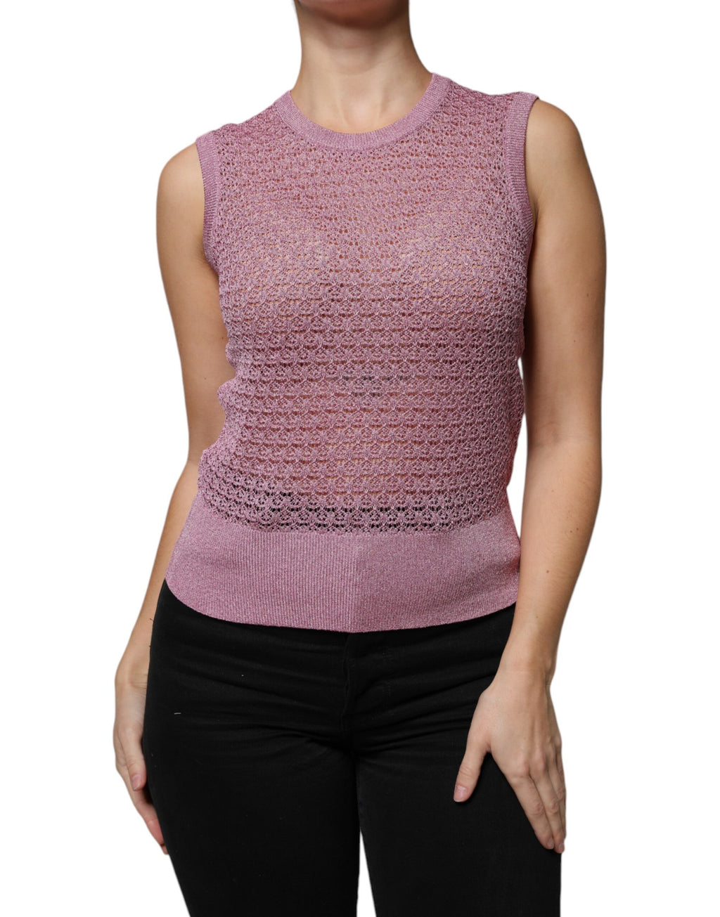 Dolce &amp; Gabbana, durchsichtiges, ärmelloses Tanktop aus Netzstoff in Rosa