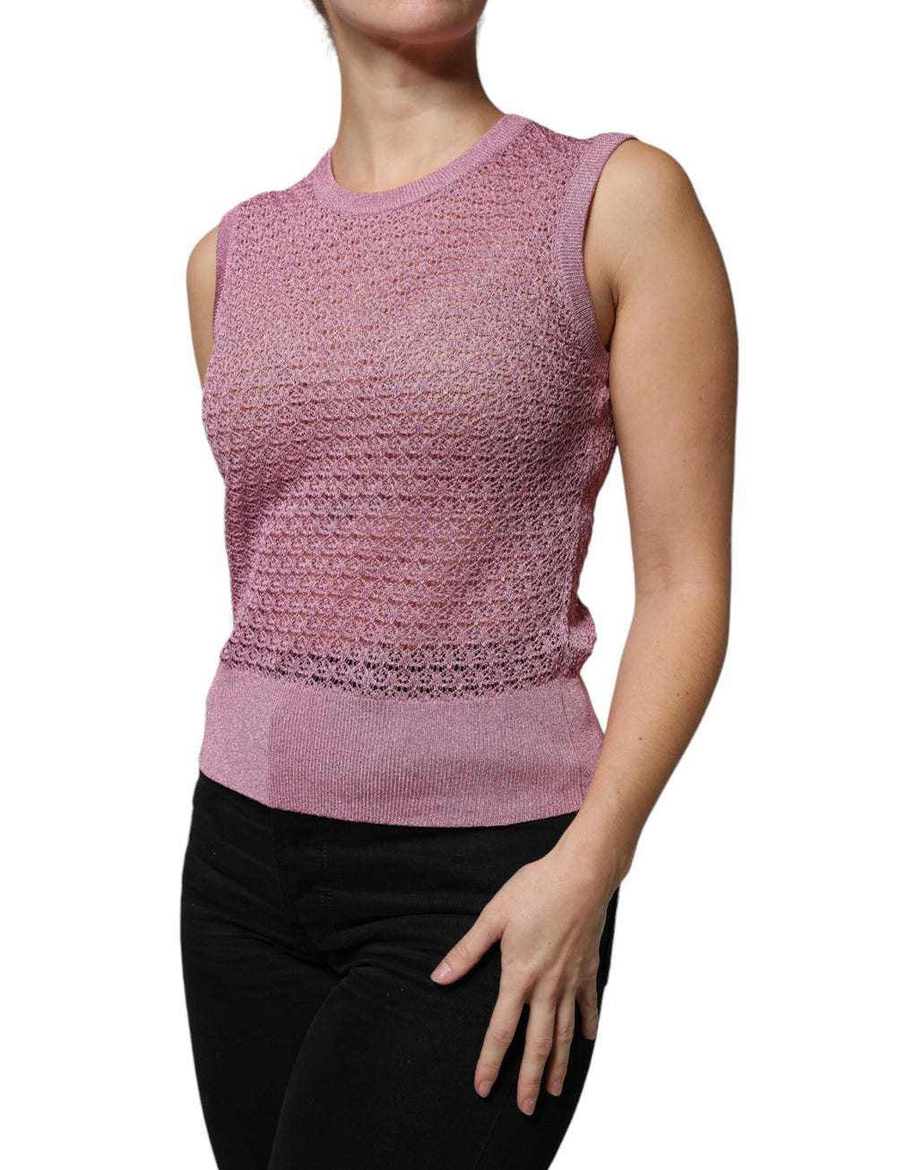 Dolce &amp; Gabbana, durchsichtiges, ärmelloses Tanktop aus Netzstoff in Rosa