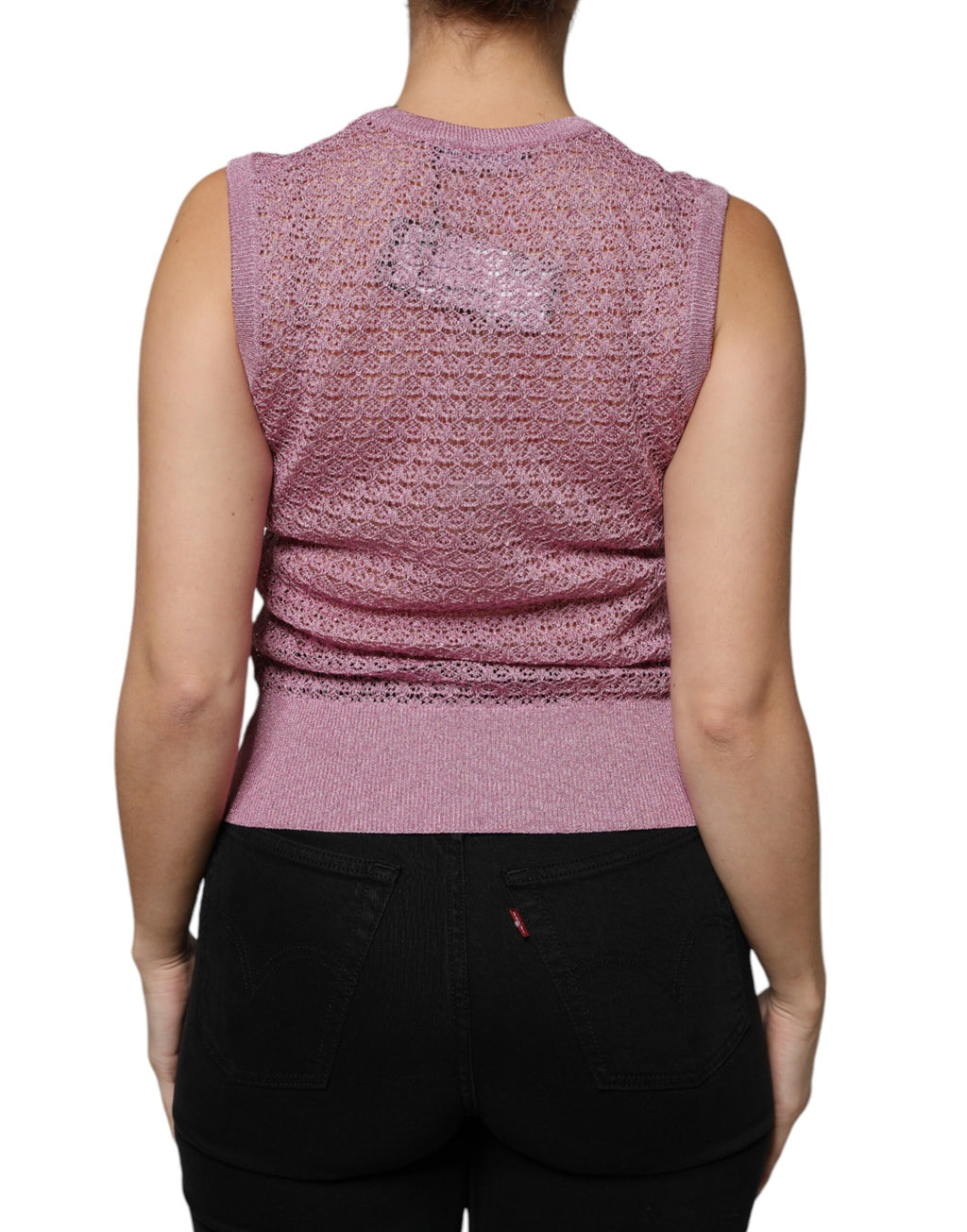 Dolce &amp; Gabbana, durchsichtiges, ärmelloses Tanktop aus Netzstoff in Rosa