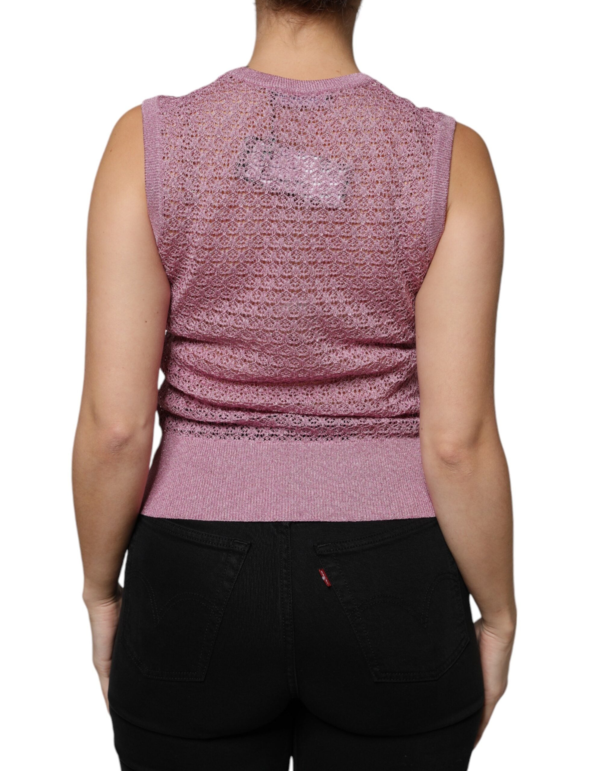 Dolce &amp; Gabbana, durchsichtiges, ärmelloses Tanktop aus Netzstoff in Rosa