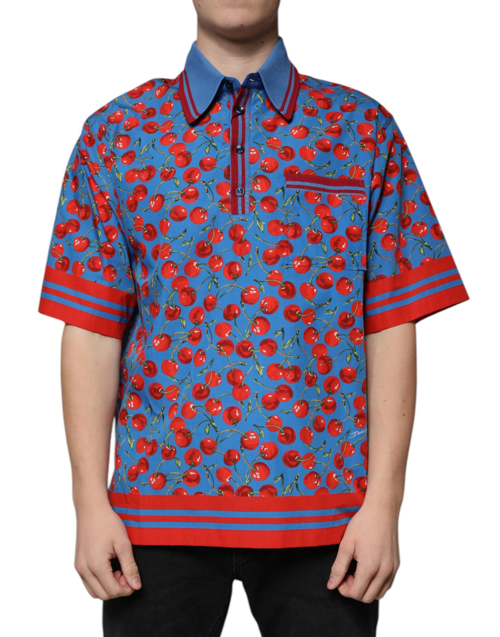 Dolce &amp; Gabbana Herren Poloshirt aus Baumwolle mit Kragen in Blaukirsche