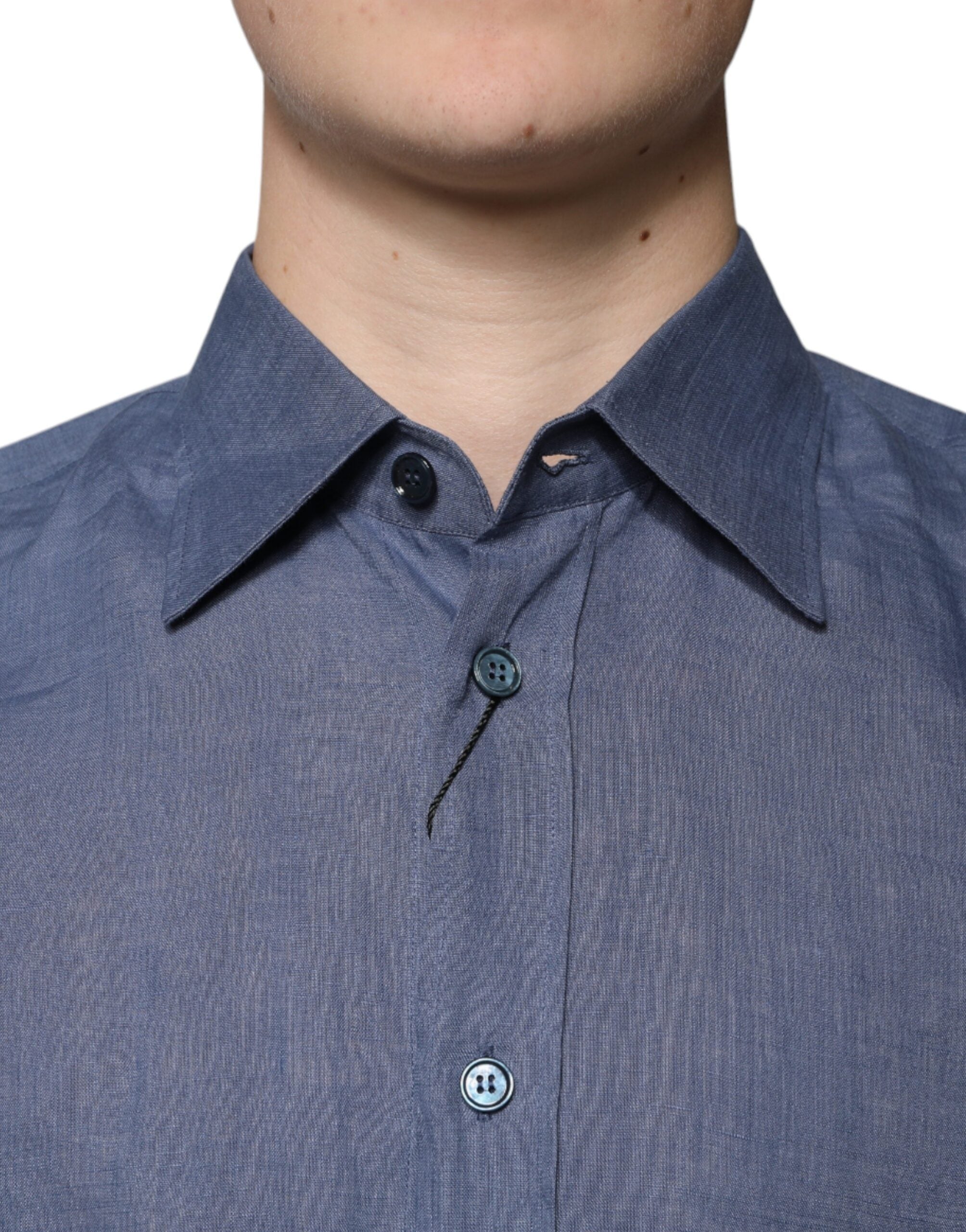 Dolce &amp; Gabbana – Blaues, langärmliges Freizeithemd mit Knopfleiste und Logo