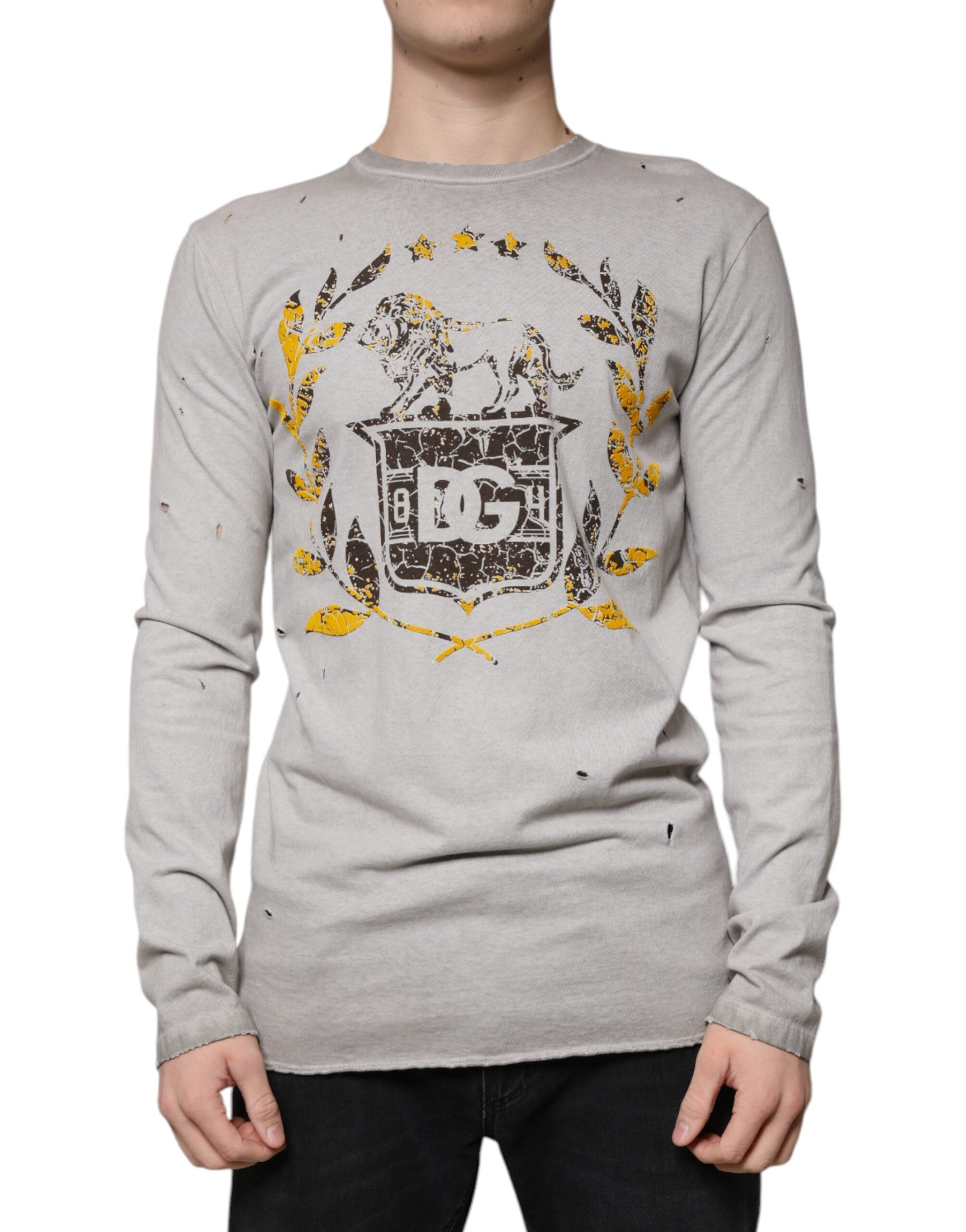 Dolce &amp; Gabbana Grau bedruckter Pullover aus Baumwolle mit Rundhalsausschnitt