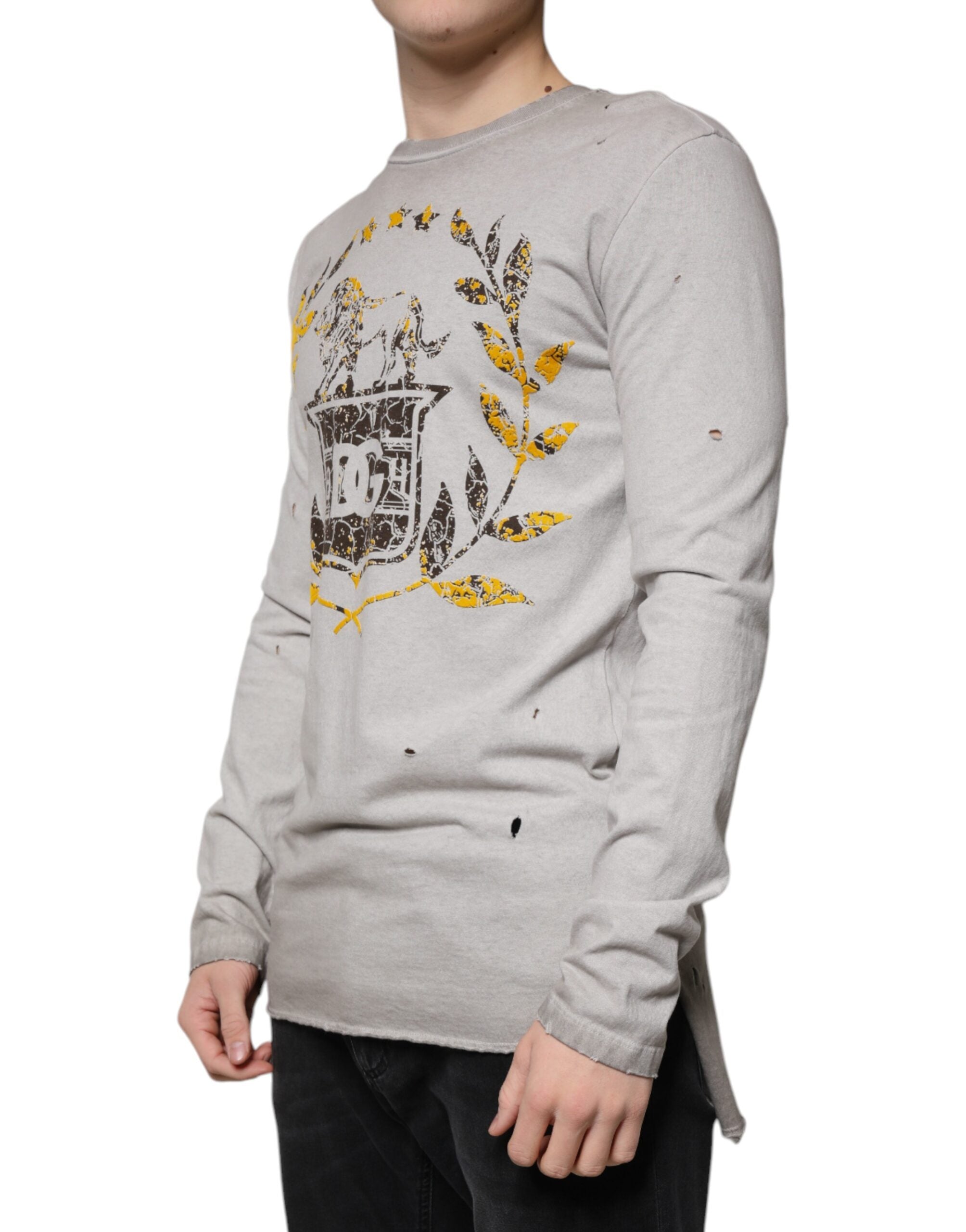 Dolce &amp; Gabbana Grau bedruckter Pullover aus Baumwolle mit Rundhalsausschnitt