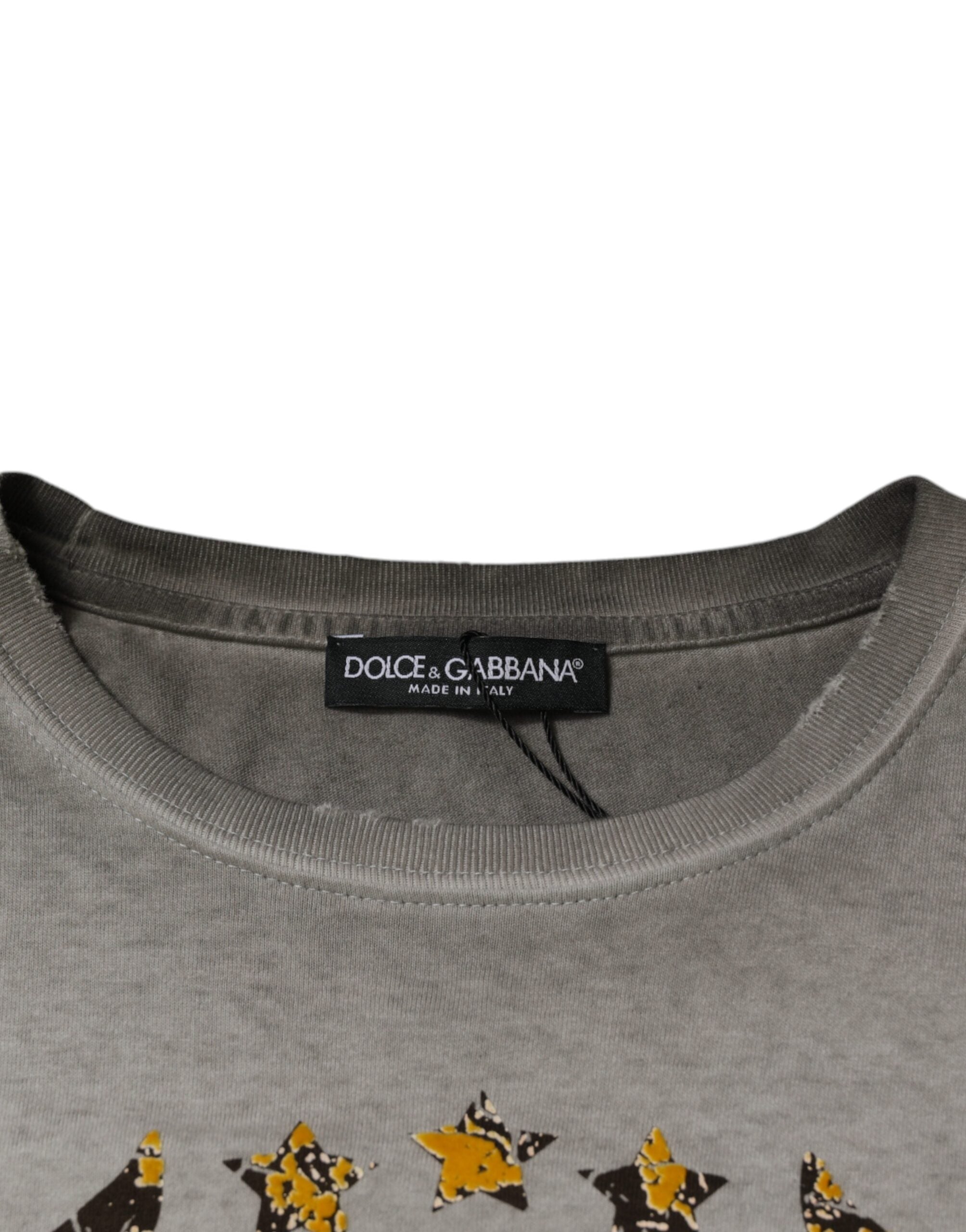Dolce &amp; Gabbana Grau bedruckter Pullover aus Baumwolle mit Rundhalsausschnitt