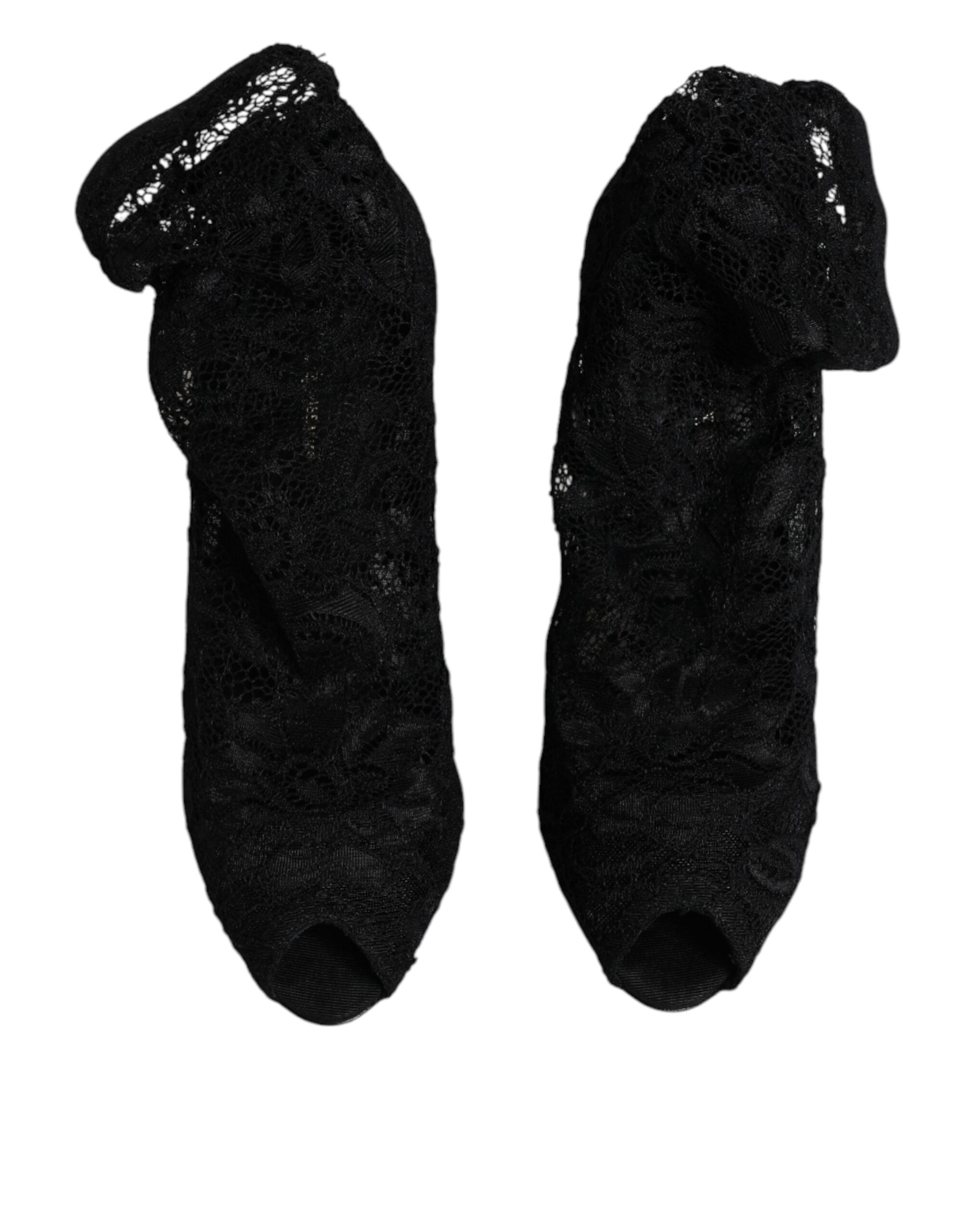 Dolce &amp; Gabbana – Schwarze Stiefel mit Stretch-Absatz und halbhoher Spitze