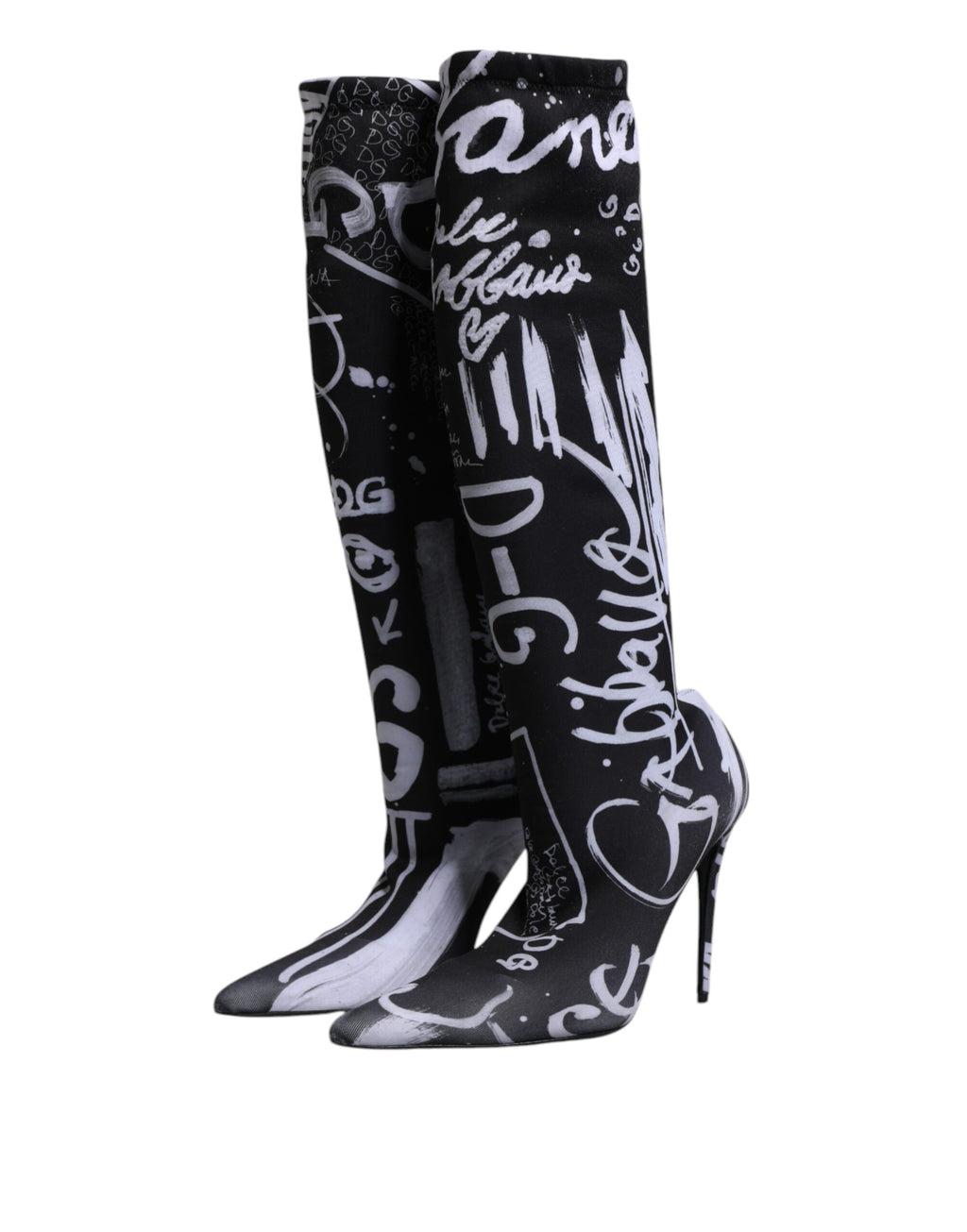 Dolce &amp; Gabbana Schwarze Logo Stretch Heels Hohe Stiefel Schuhe