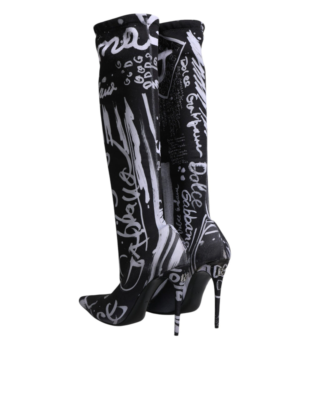 Dolce &amp; Gabbana Schwarze Logo Stretch Heels Hohe Stiefel Schuhe