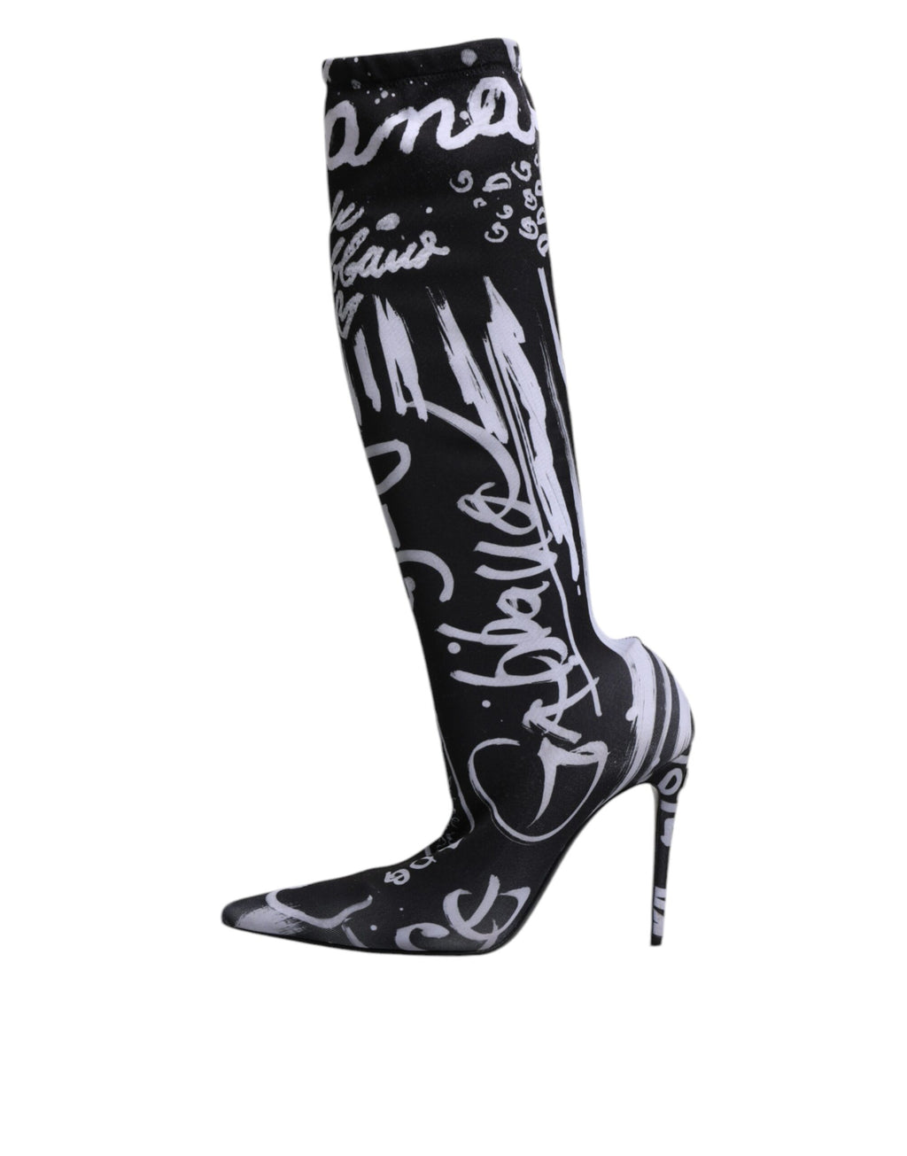 Dolce &amp; Gabbana Schwarze Logo Stretch Heels Hohe Stiefel Schuhe
