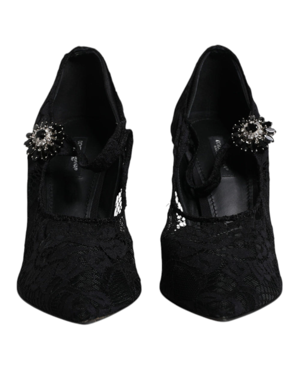 Dolce &amp; Gabbana – Mary-Jane-Pumps mit schwarzer Spitze und Kristallen