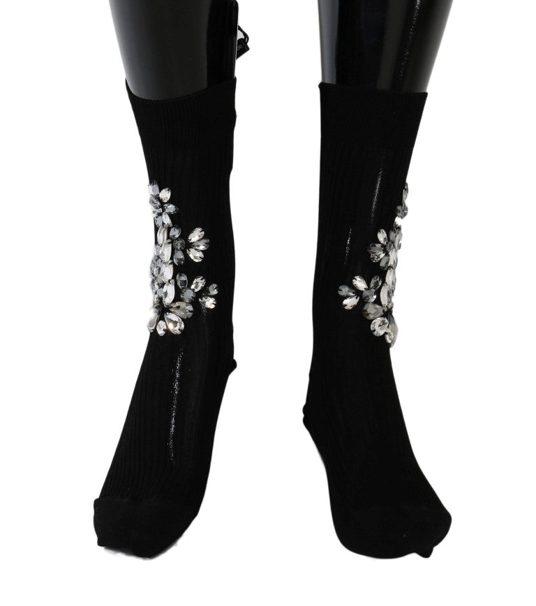 Dolce &amp; Gabbana – Schwarze Strickstrümpfe mit Kristallverzierung