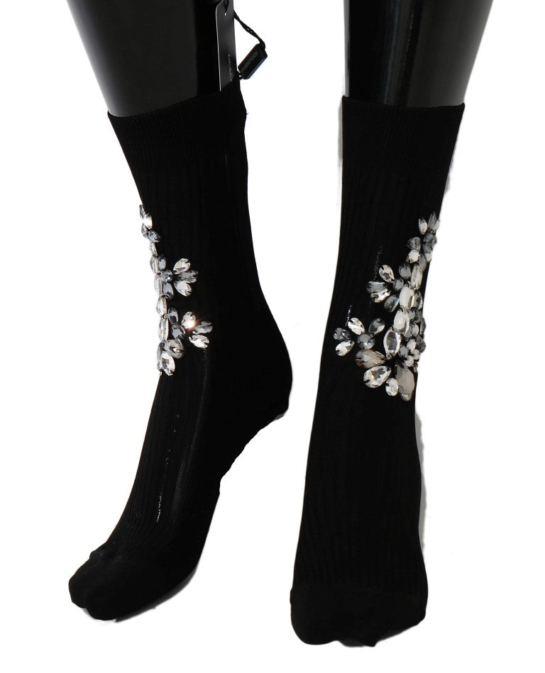 Dolce &amp; Gabbana – Schwarze Strickstrümpfe mit Kristallverzierung