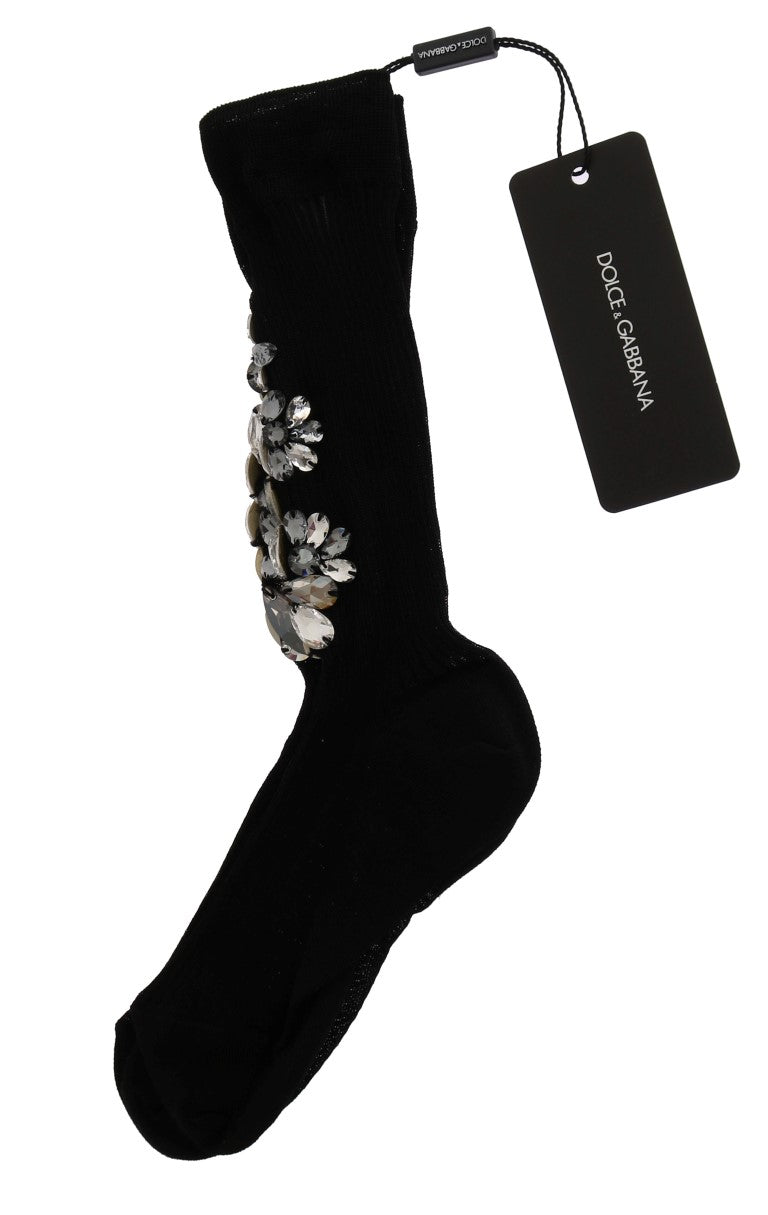 Dolce &amp; Gabbana – Schwarze Strickstrümpfe mit Kristallverzierung