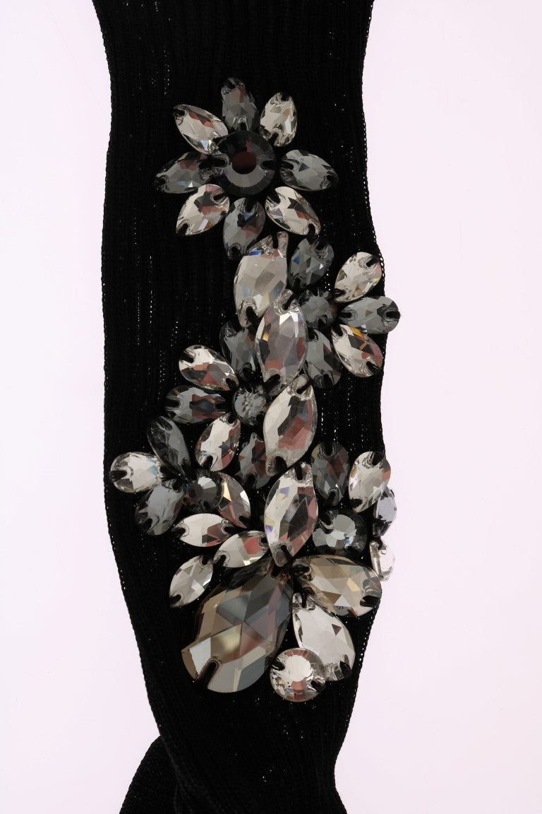 Dolce &amp; Gabbana – Schwarze Strickstrümpfe mit Kristallverzierung
