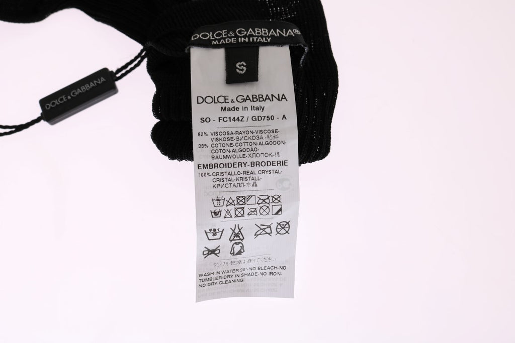 Dolce &amp; Gabbana – Schwarze Strickstrümpfe mit Kristallverzierung