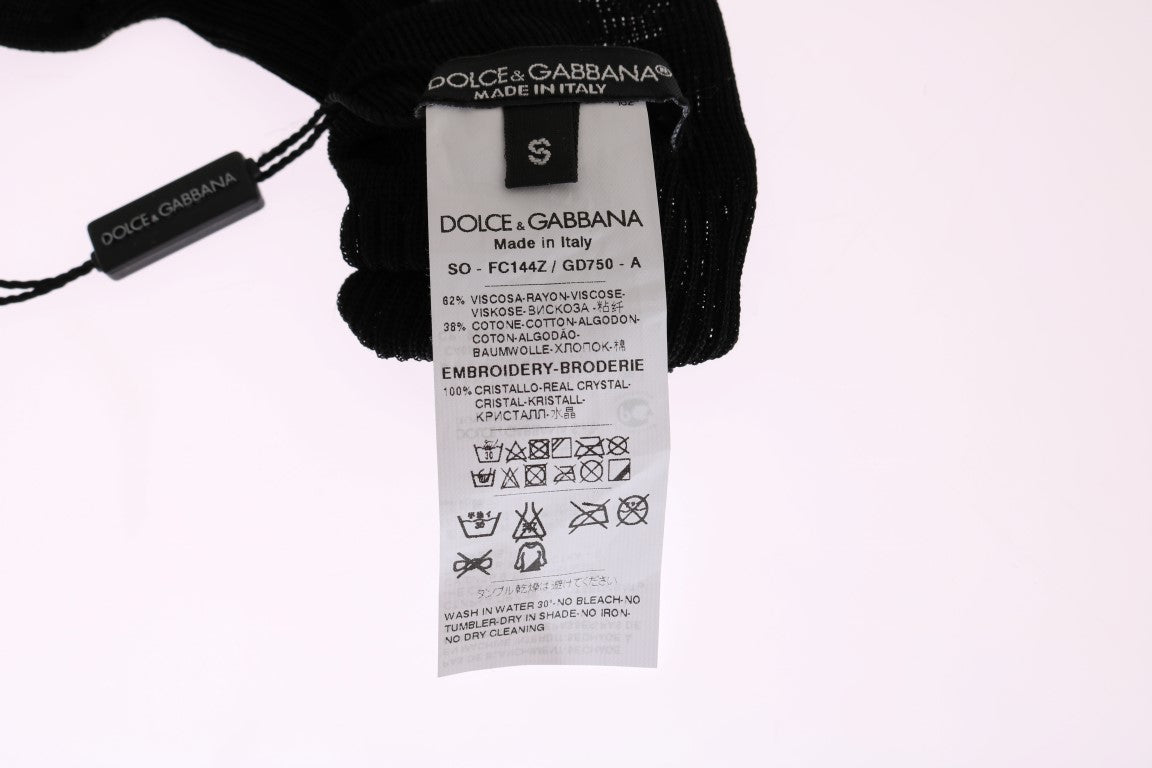 Dolce &amp; Gabbana – Schwarze Strickstrümpfe mit Kristallverzierung