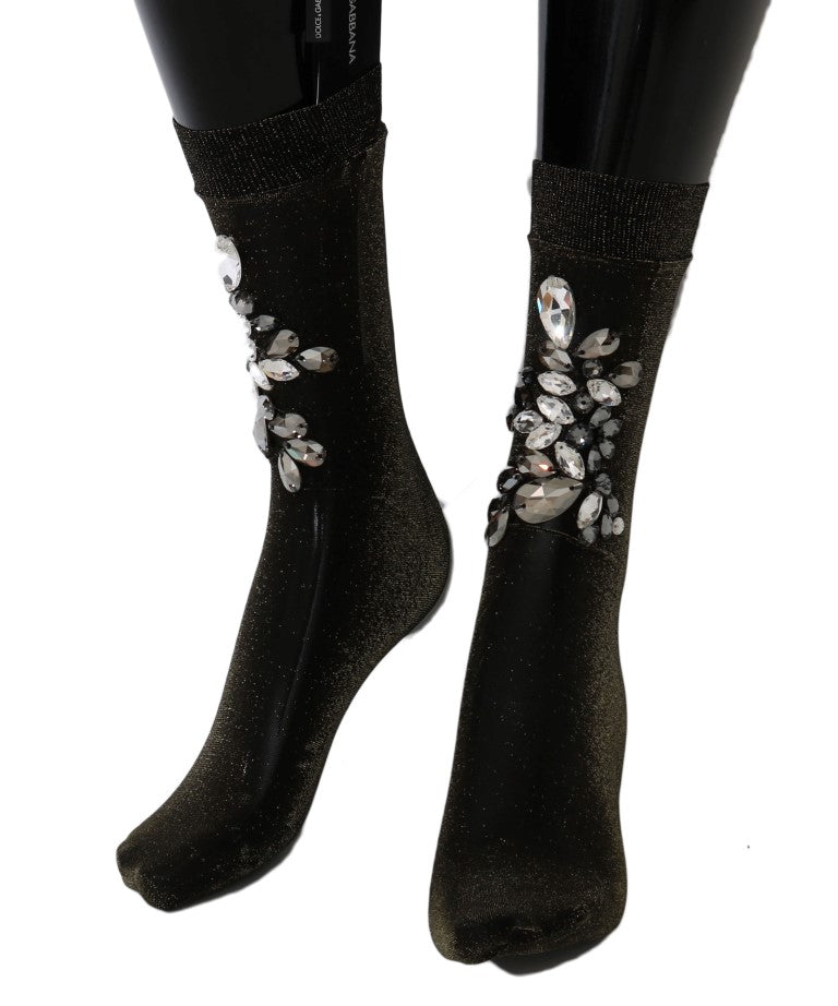Dolce &amp; Gabbana Schwarze, wadenlange Strümpfe mit Kristallverzierung