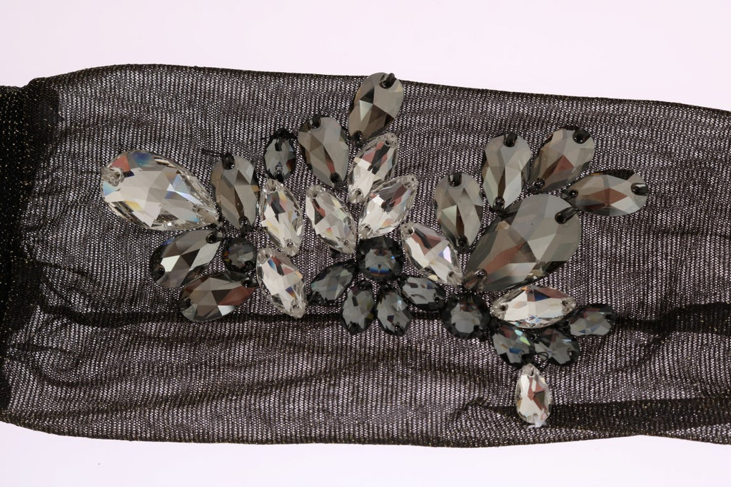 Dolce &amp; Gabbana Schwarze, wadenlange Strümpfe mit Kristallverzierung