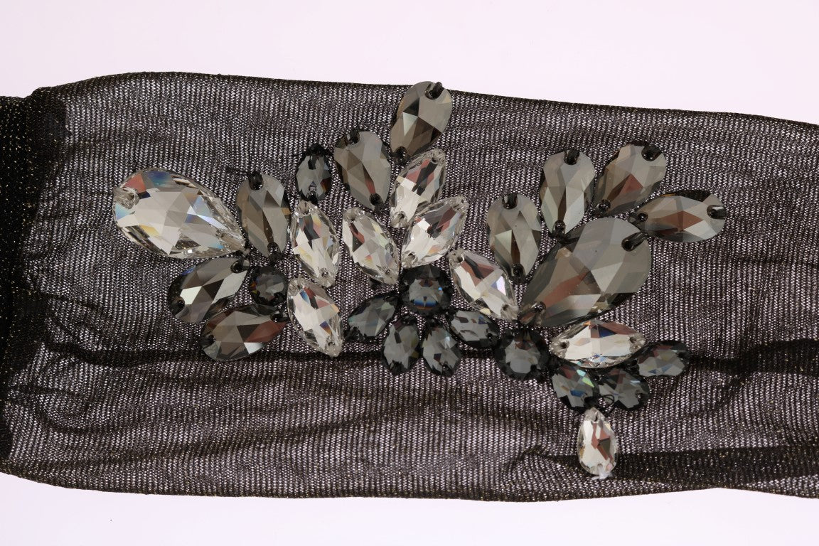 Dolce &amp; Gabbana Schwarze, wadenlange Strümpfe mit Kristallverzierung