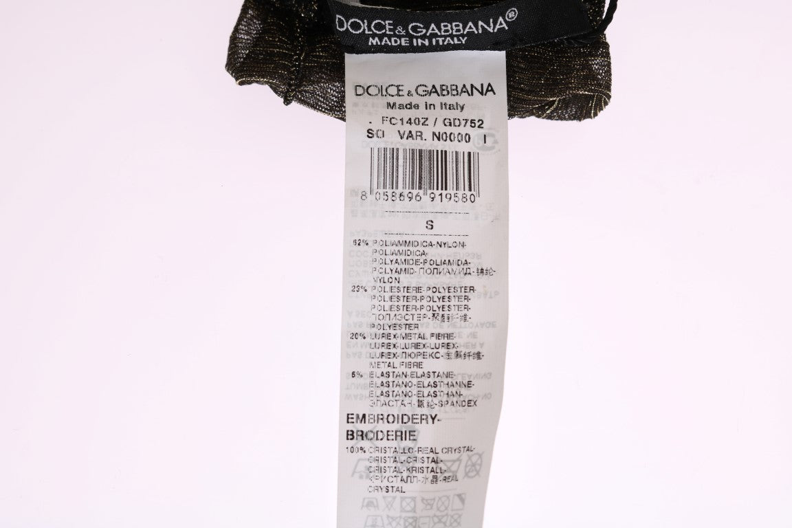 Dolce &amp; Gabbana Schwarze, wadenlange Strümpfe mit Kristallverzierung