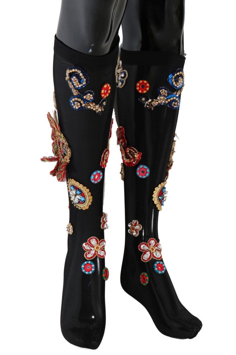 Dolce &amp; Gabbana Elegante Strümpfe mit Kristallverzierung