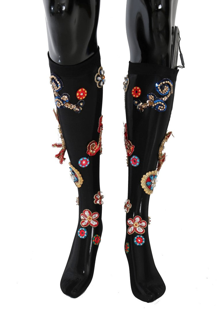 Dolce &amp; Gabbana Elegante Strümpfe mit Kristallverzierung
