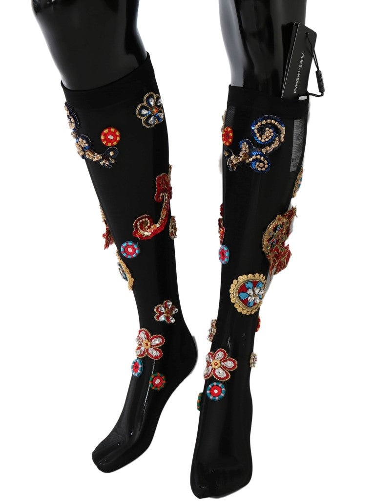 Dolce &amp; Gabbana Elegante Strümpfe mit Kristallverzierung