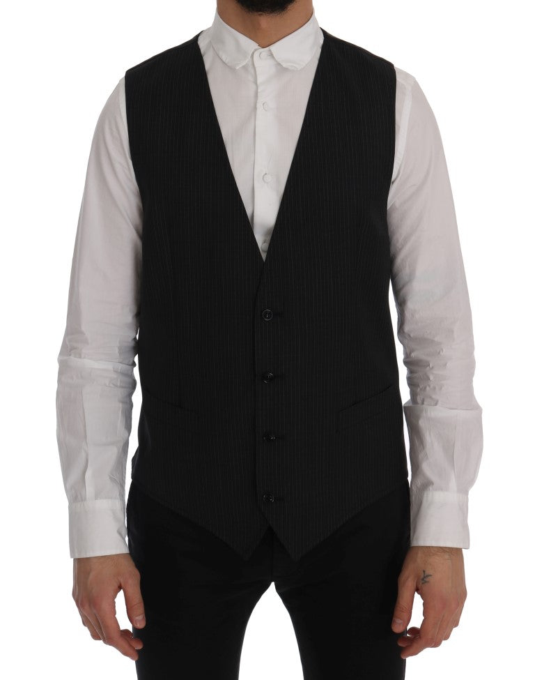 Dolce &amp; Gabbana Elegante Weste aus grau gestreifter Wollmischung