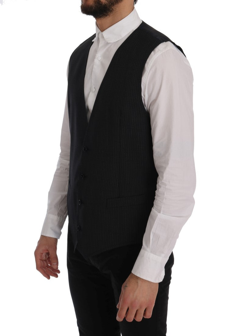 Dolce &amp; Gabbana Elegante Weste aus grau gestreifter Wollmischung