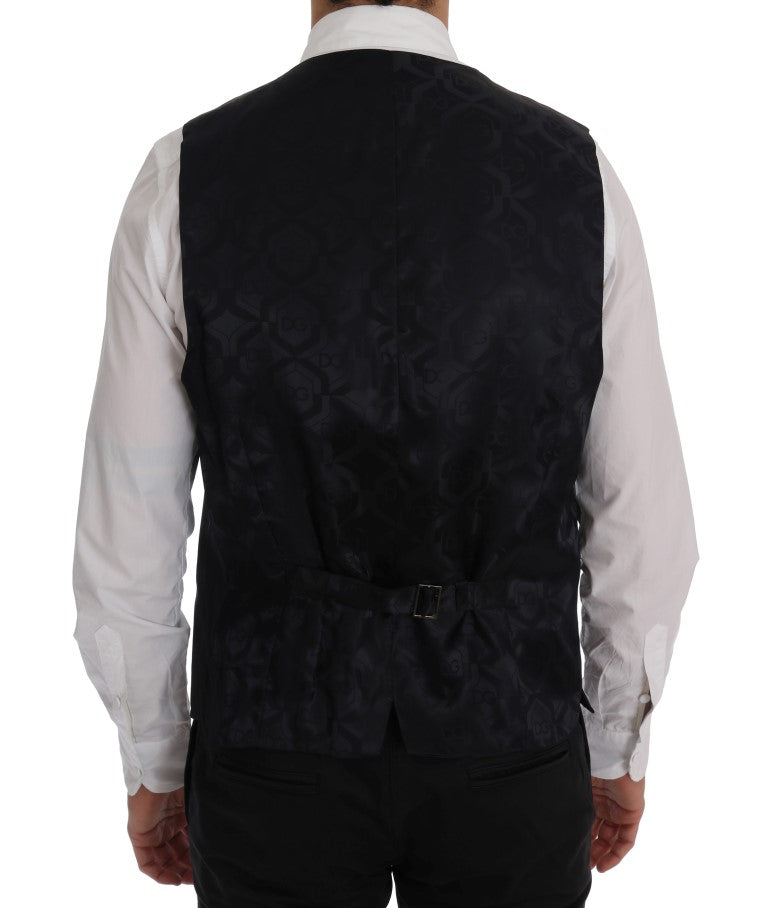 Dolce &amp; Gabbana Elegante Weste aus grau gestreifter Wollmischung