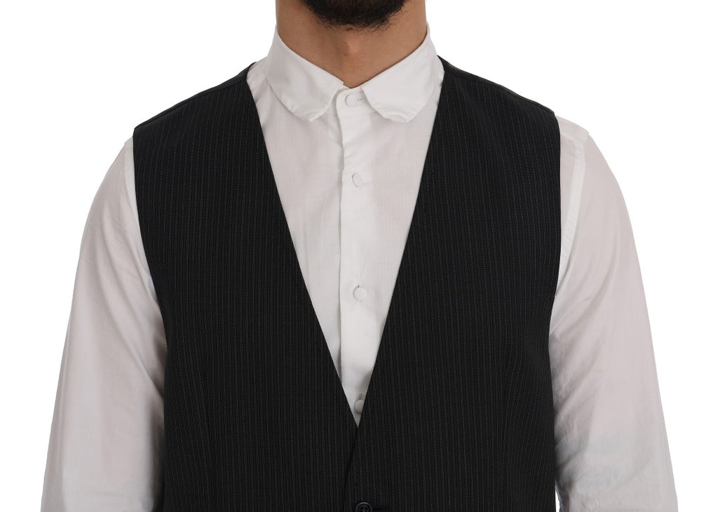 Dolce &amp; Gabbana Elegante Weste aus grau gestreifter Wollmischung