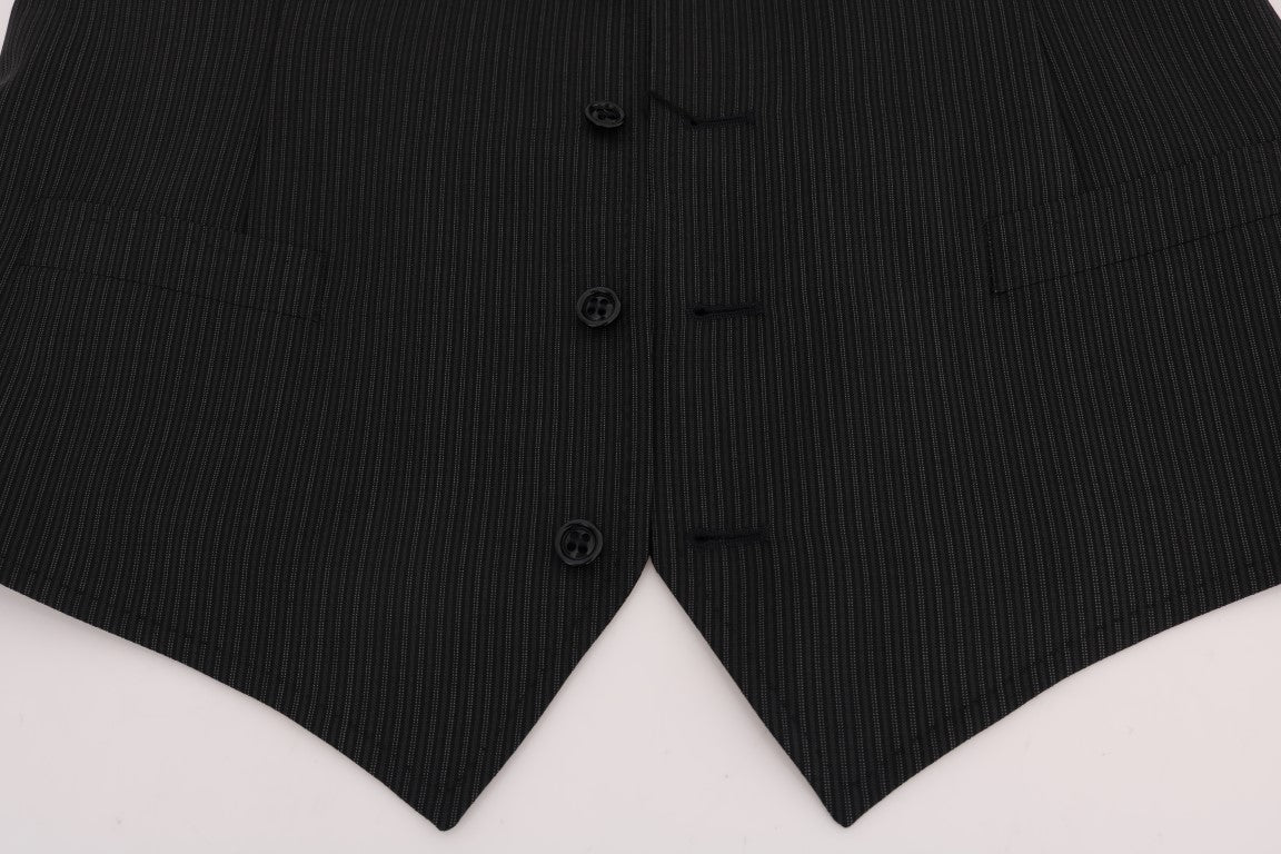 Dolce &amp; Gabbana Elegante Weste aus grau gestreifter Wollmischung