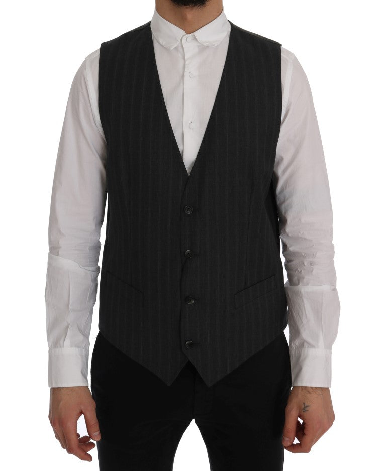 Dolce &amp; Gabbana Elegante grau gestreifte einreihige Weste