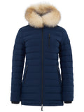 Lightweight Down Jacket with Moose Knuckles Fur Collar in Blue