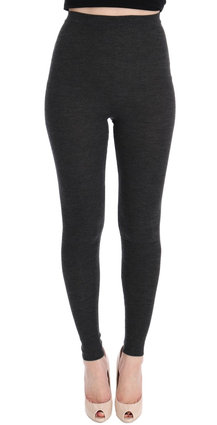Dolce &amp; Gabbana Elegante graue Strumpfhose aus Wolle mit hoher Taille