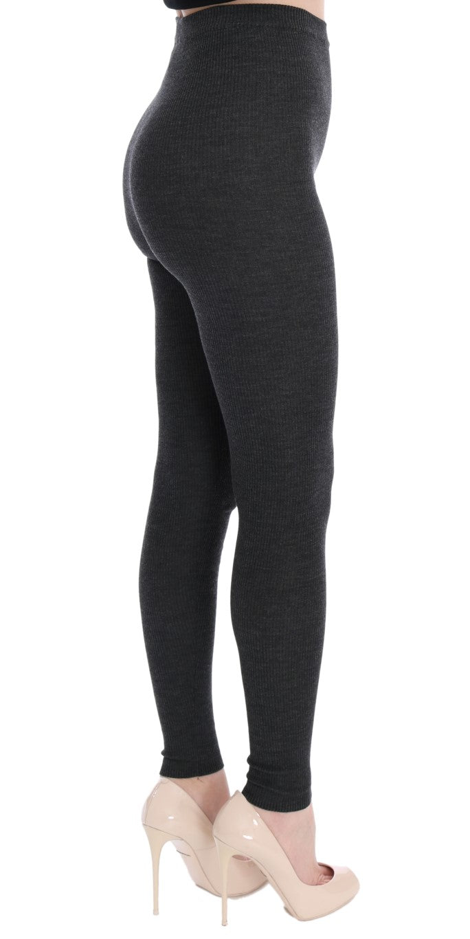 Dolce &amp; Gabbana Elegante graue Strumpfhose aus Wolle mit hoher Taille
