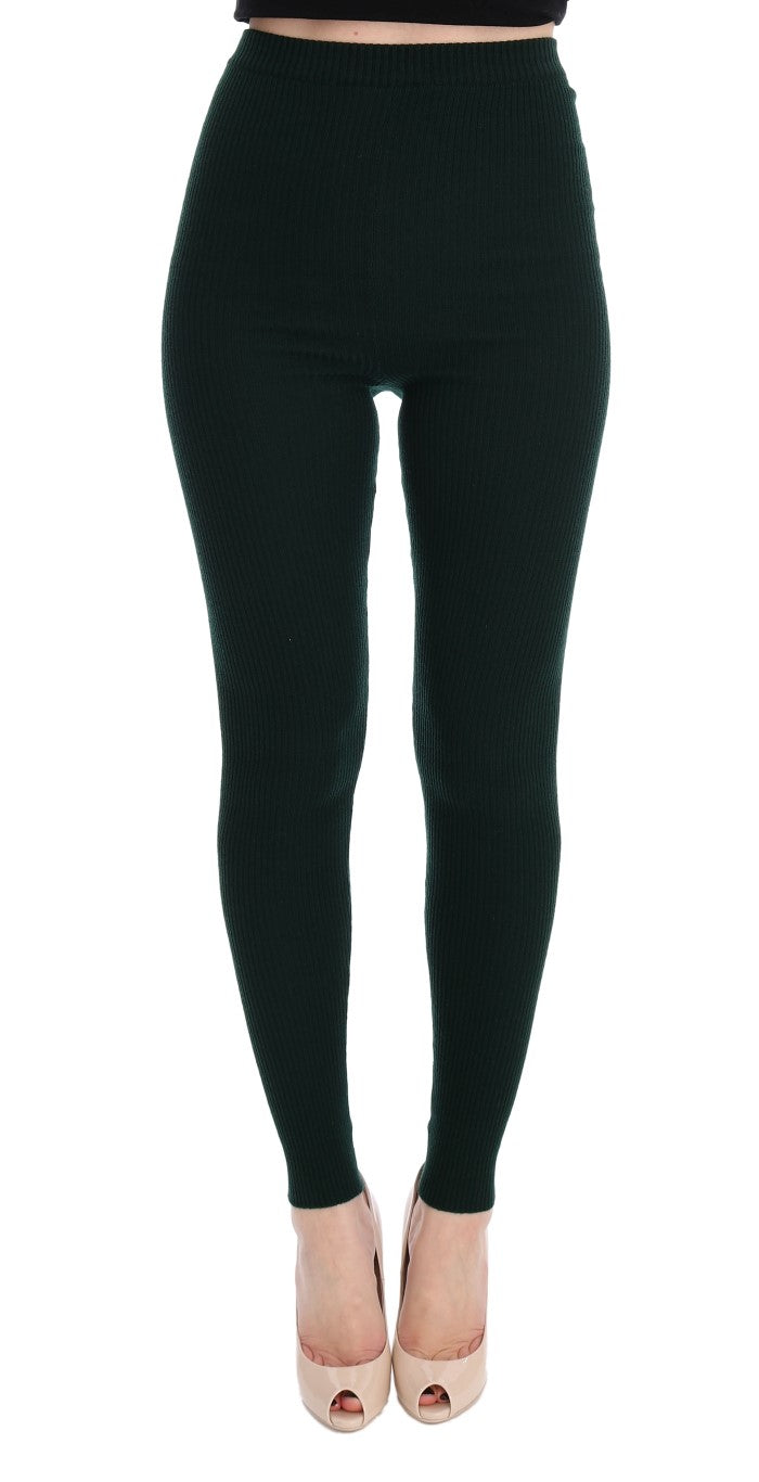 Dolce &amp; Gabbana Elegante grüne Wollstrumpfhose mit hoher Taille