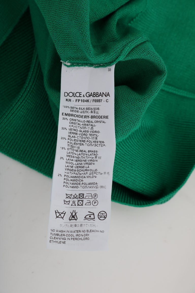 Dolce &amp; Gabbana – Verzierter grüner Seidenpullover