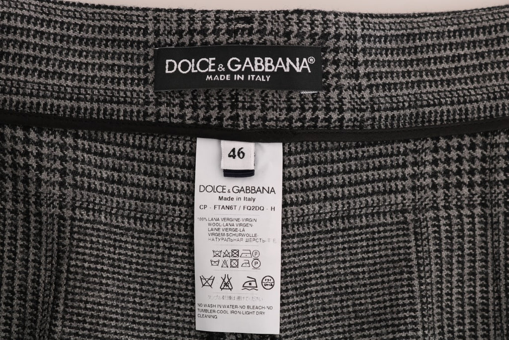 Dolce &amp; Gabbana Elegante Caprihose aus Wolle in Grau mit Karomuster