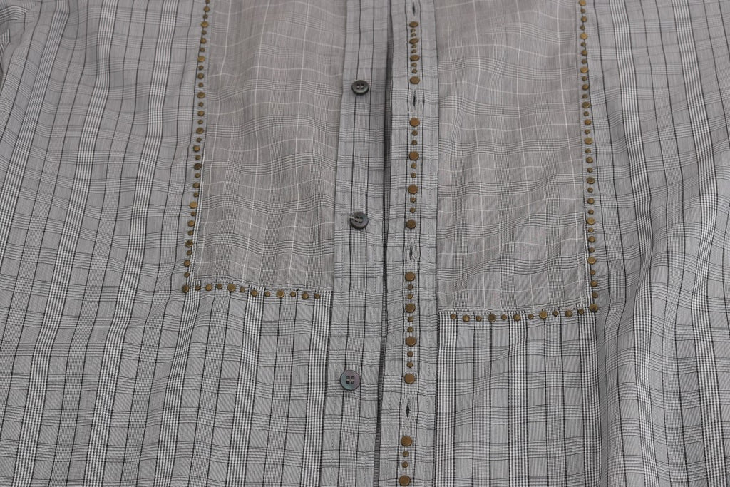 Dolce &amp; Gabbana Elegantes grau kariertes Slim Fit Freizeithemd