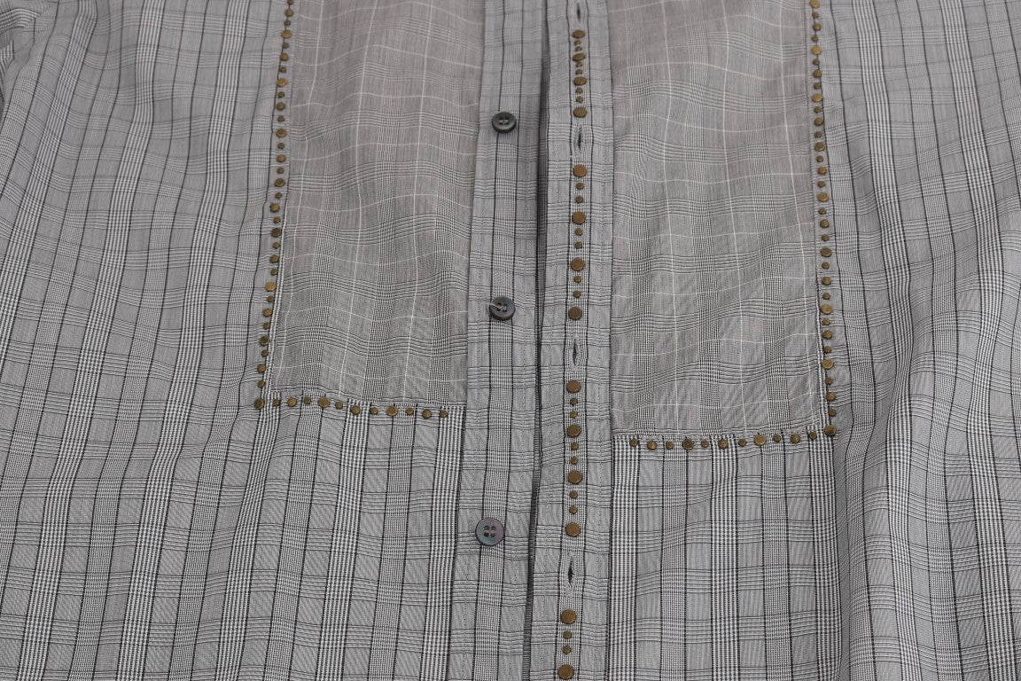 Dolce &amp; Gabbana Elegantes grau kariertes Slim Fit Freizeithemd