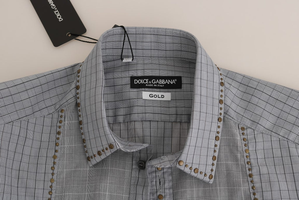Dolce &amp; Gabbana Elegantes grau kariertes Slim Fit Freizeithemd