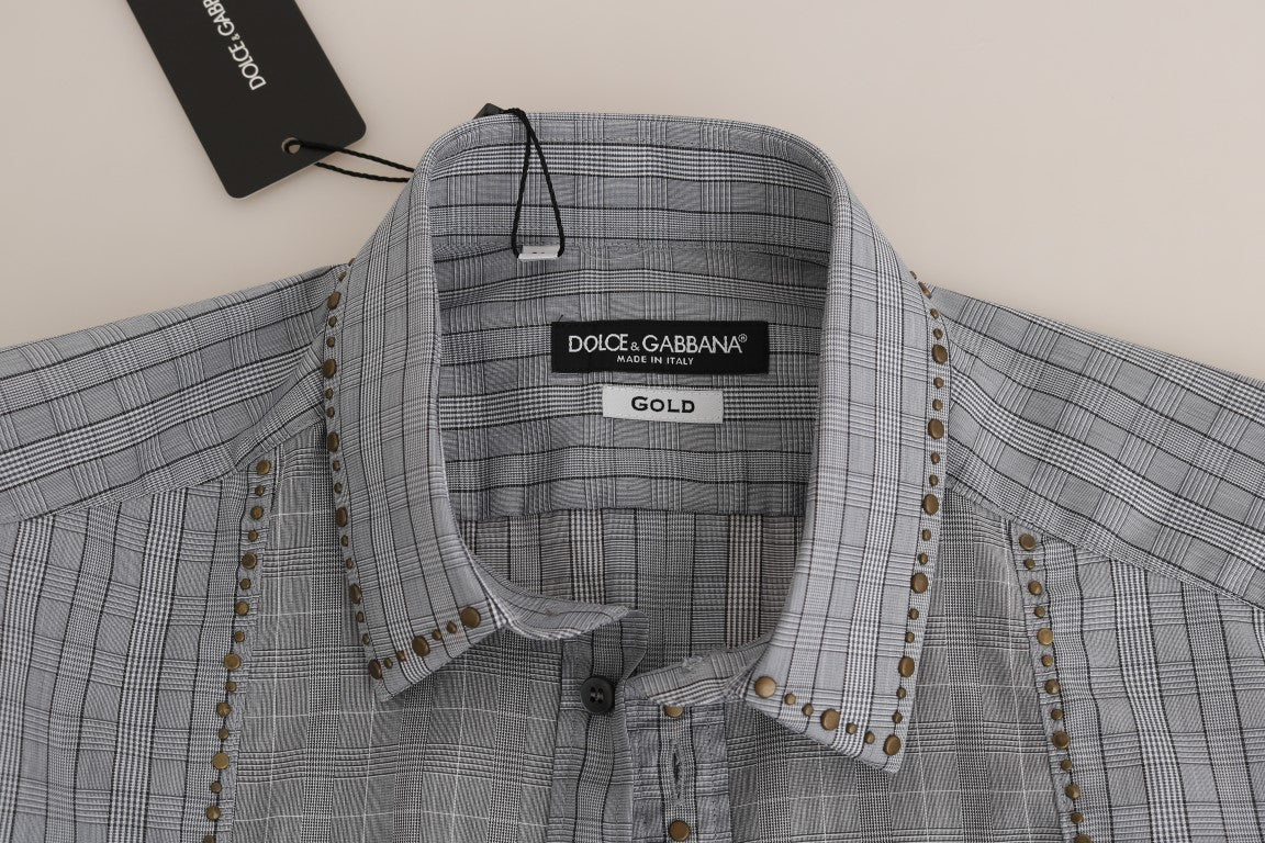 Dolce &amp; Gabbana Elegantes grau kariertes Slim Fit Freizeithemd