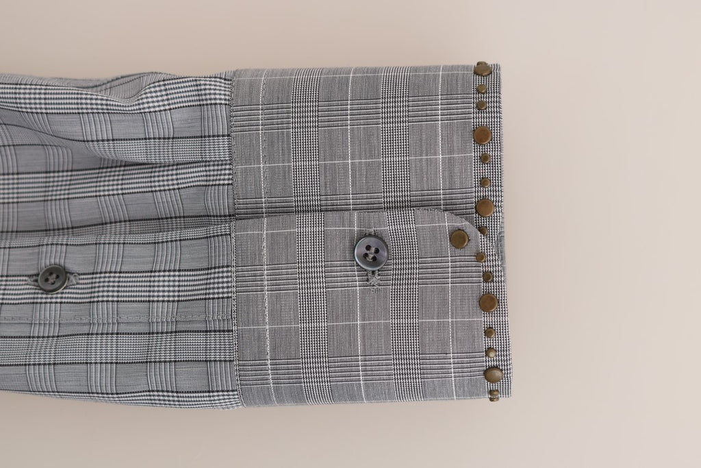 Dolce &amp; Gabbana Elegantes grau kariertes Slim Fit Freizeithemd