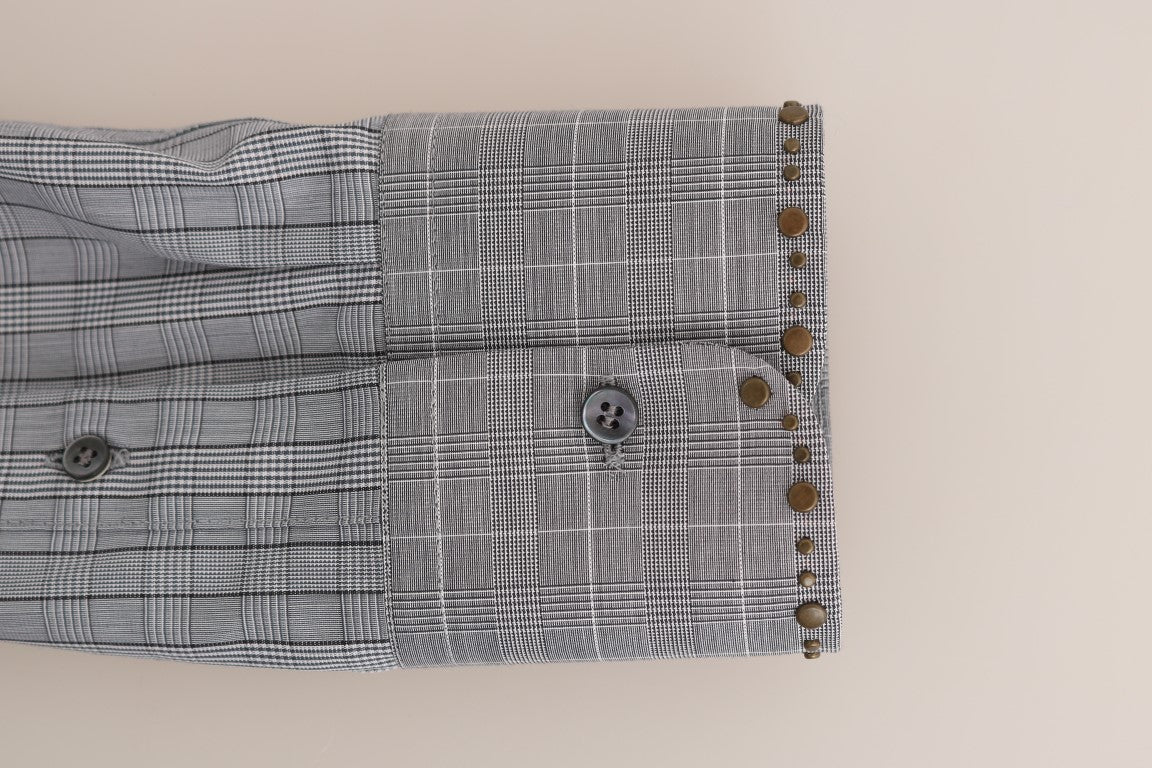 Dolce &amp; Gabbana Elegantes grau kariertes Slim Fit Freizeithemd