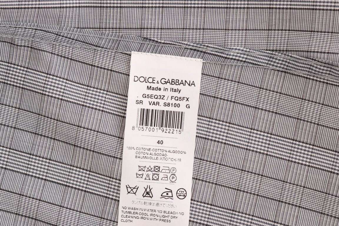 Dolce &amp; Gabbana Elegantes grau kariertes Slim Fit Freizeithemd